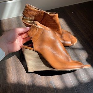 Tan Vince Camuto Peep Toe Wedges